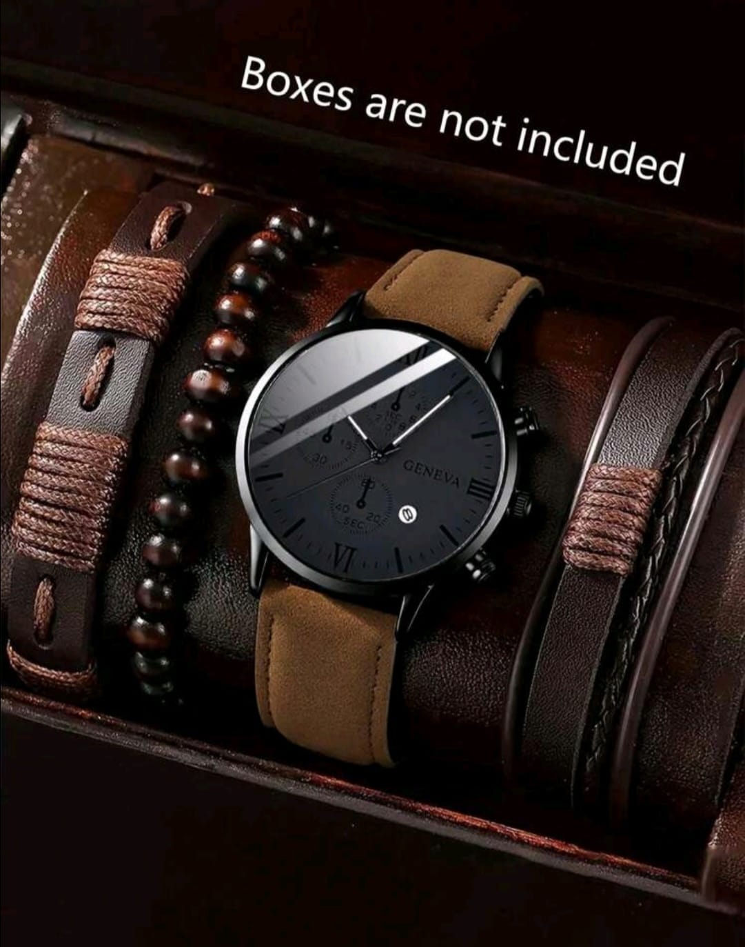 SET DE RELOJ CUERO PU MARRON GENEVA