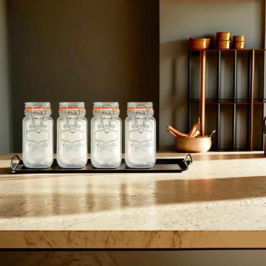 POTE DE VIDRIO CON TAPA 160ML 4 PIEZA